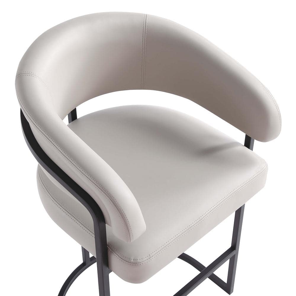 Augusta Light Gray Leatherette Upholstered Barstool with Metal Frame