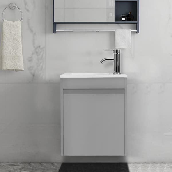 eclife 16 in. W x 9.8 in. D x 20.3 in. H Wall-Mounted Bathroom Vanity Set in Gray with Resin Sink and Faucet Drain P-Trap