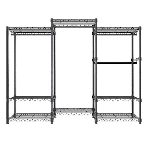 Heavy Duty Clothes Rack, Rolling Clothing Garment Rack with 4-Hang Rods and 8-Storage Tiers 800 lbs. Load Capacity Black