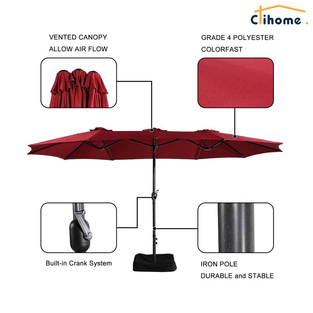 15 Ft Red Steel Market Patio Umbrella with Base