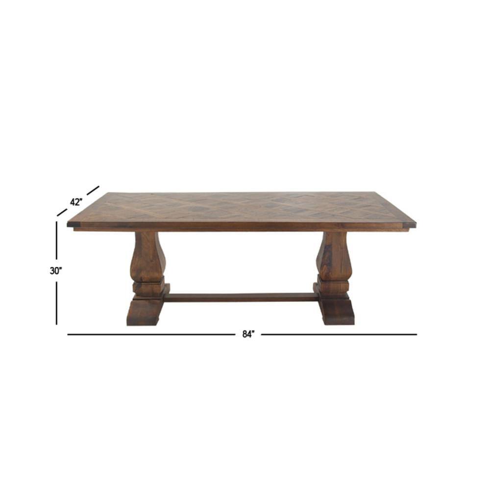Parquet Inlay Reclaimed Pine Wood 84" Dining Table with Marble Accents