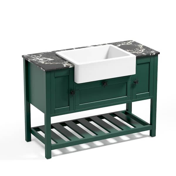 JimsMaison 48 in. W x 22 in. D x 35 in . H Freestanding Bath Vanity in Green with MDF Top and White Basin