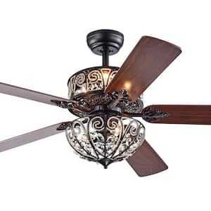 Tisaphon 52 in. Indoor Matte Black Remote Controlled Ceiling Fan with Light Kit