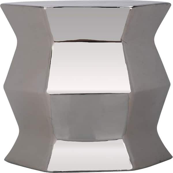 Hexagon Ceramic Decorative Garden Stool, 0, Silver
