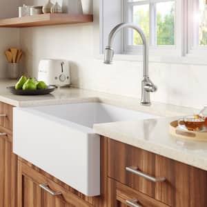 Farmhouse/Apron-Front Quartz Composite 34 in. Single Bowl Kitchen Sink in White