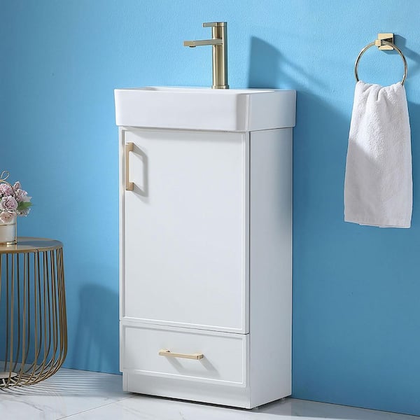 Comllen 24 in. W x 19 in. D x 34 in. H Modern White Bathroom Vanity with White Ceramic Sink Top Unassembled