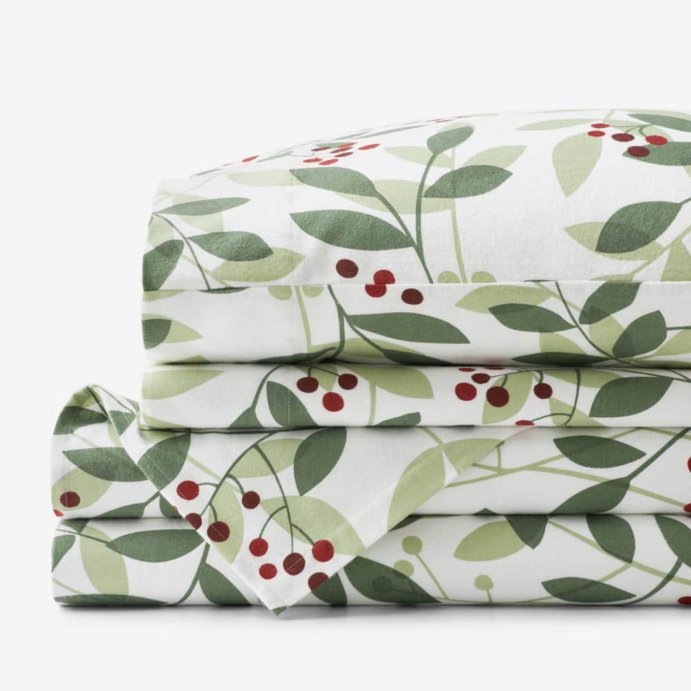 The Company Store Company Cotton Red/Green Berries and Leaves Velvet