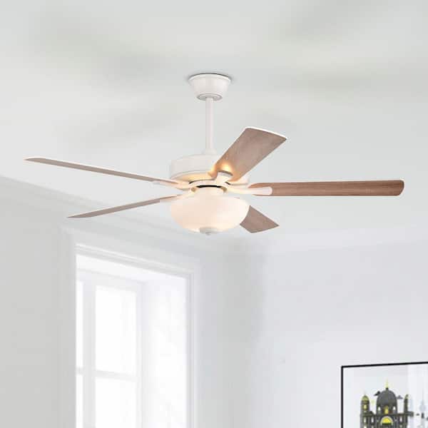 Edvivi 52 in. White 5-Blade Integrated LED 6-Speed Indoor Ceiling Fan with Light Kit and Remote Control
