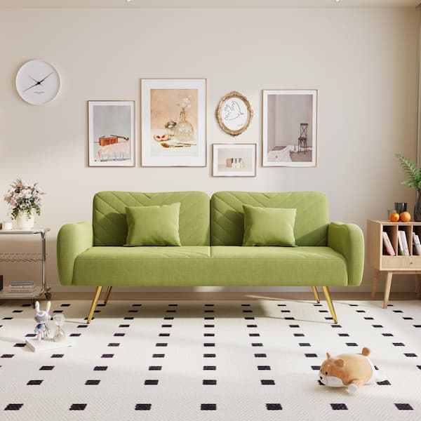 70.47 in. Green Fabric Twin Size Convertible Folding Sofa Bed with 2 Pillows