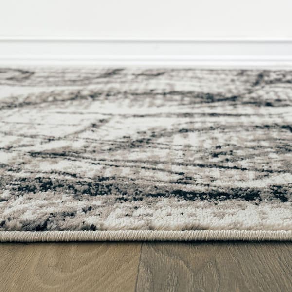 Distressed Abstract Area Rug Black 2 ft. 3 in. x 12 ft. Runner Rug