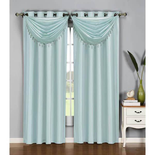 Window Elements Semi-Opaque Jane Faux Silk 54 in. W x 95 in. L Grommet Extra Wide Curtain Panel in Lake Blue