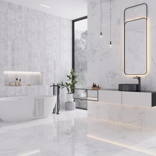 Strata 24 in. x 48 in. Polished Bright White with Gray Porcelain Wall and Floor Tile (15.5 sq. ft./Case) - 2 Pack