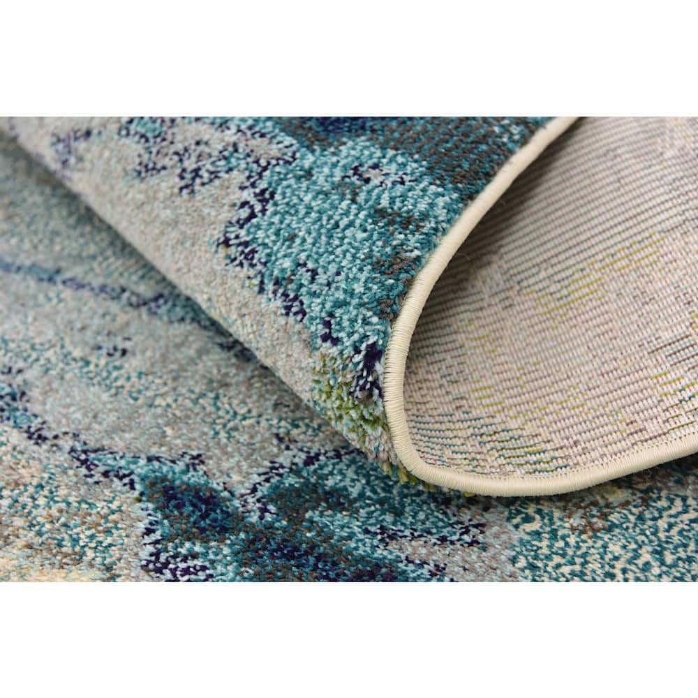 Luminous Light Blue Abstract Synthetic Indoor Rug, 10' 6" x 16' 5"