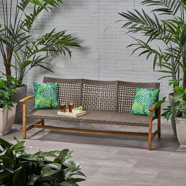 Unbranded HAMPTON Natural+Gray Metal and Wood Outdoor Loveseat by Christopher Knight Home
