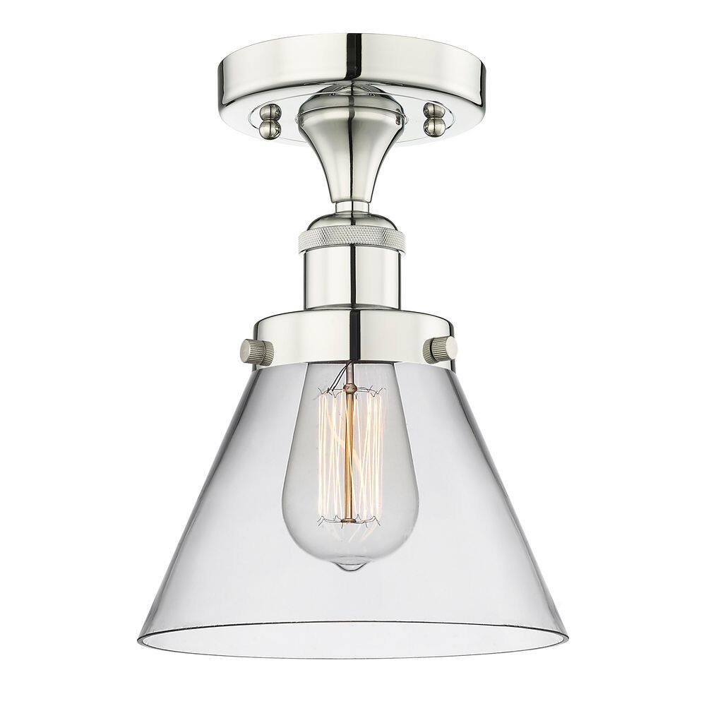 Cone 7.75 in. 1-Light Polished Nickel Art Nouveau Semi-Flush Mount with Clear Glass Shade price history on PriceWatchPro
