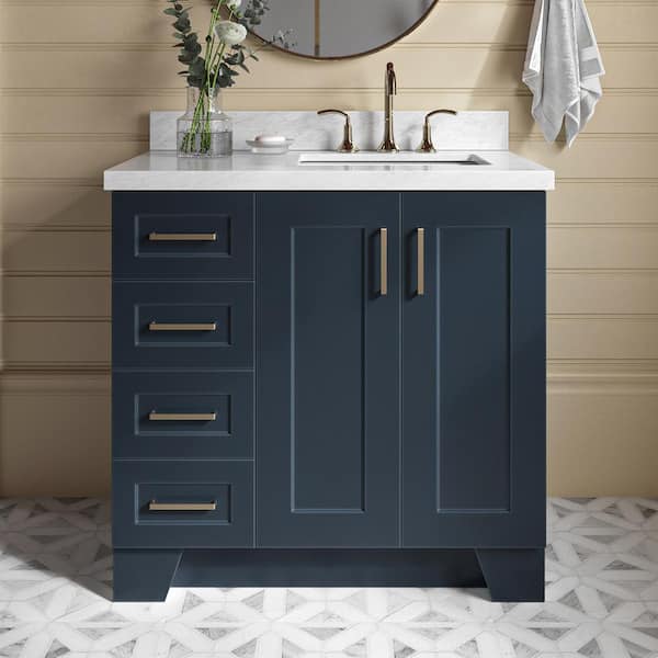 ARIEL Taylor 37 in. W x 22 in. D x 36 in. H Bath Vanity in Midnight Blue with Carrara White Marble Top