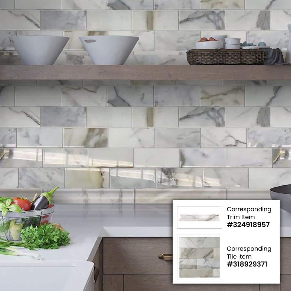 White Polished Marble 3x6 Subway Tile for Kitchen and Bathroom