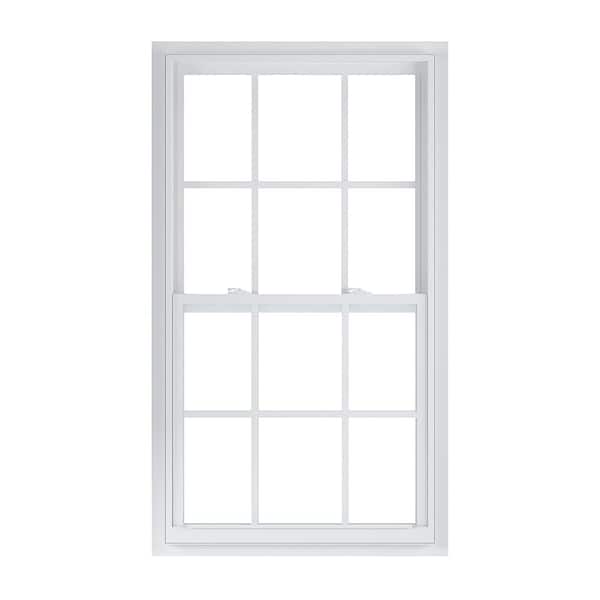 American Craftsman 31.375 in. x 59.25 in. 50 Series Low-E Argon Glass Single Hung White Vinyl Fin Window with Grids, Screen Incl