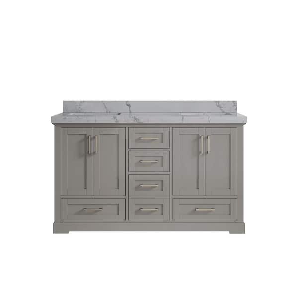 Willow Collections Boston 60 in. W x 22 in. D x 36 in. H Double Sink Bath Vanity in Elephant Gray with 2 in. Venatino Qt. Top