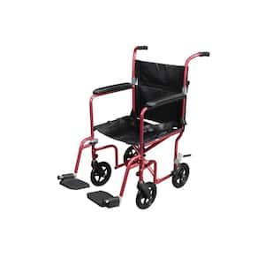 Flyweight Transport Wheelchair with Removable Wheels in Red