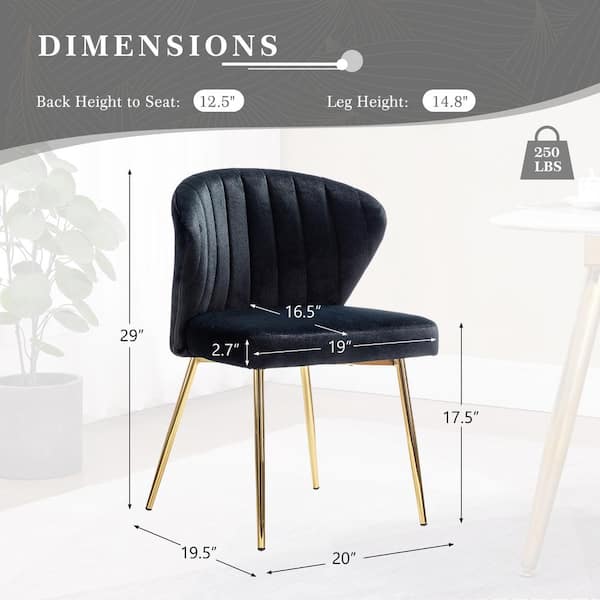 Luna Black Velvet 20 in.W x 19.5 in.D x 29 in.H Tufted Wingback Side Chair with Metal Legs