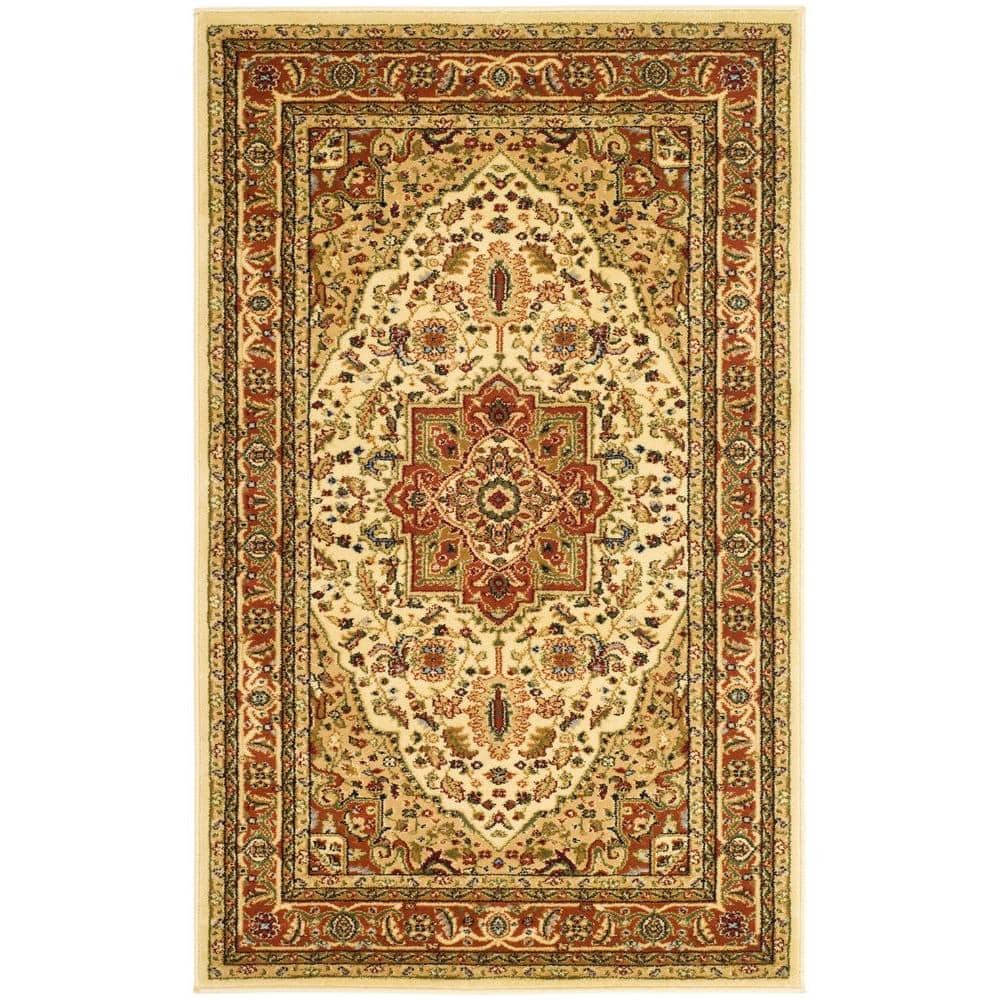 Ivory and Rust Floral Synthetic Rectangular Rug