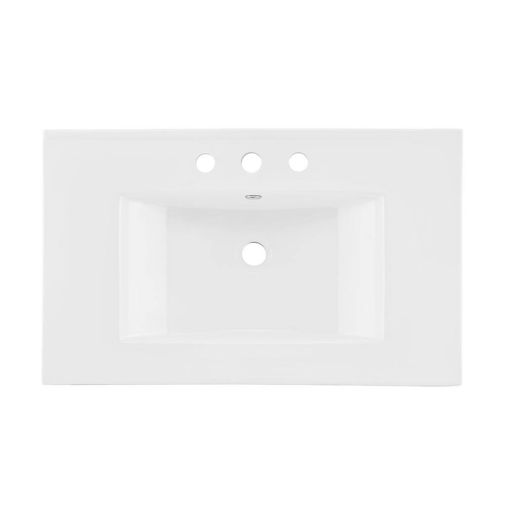 White Ceramic 30" Vanity Top Bathroom Sink with Three Holes