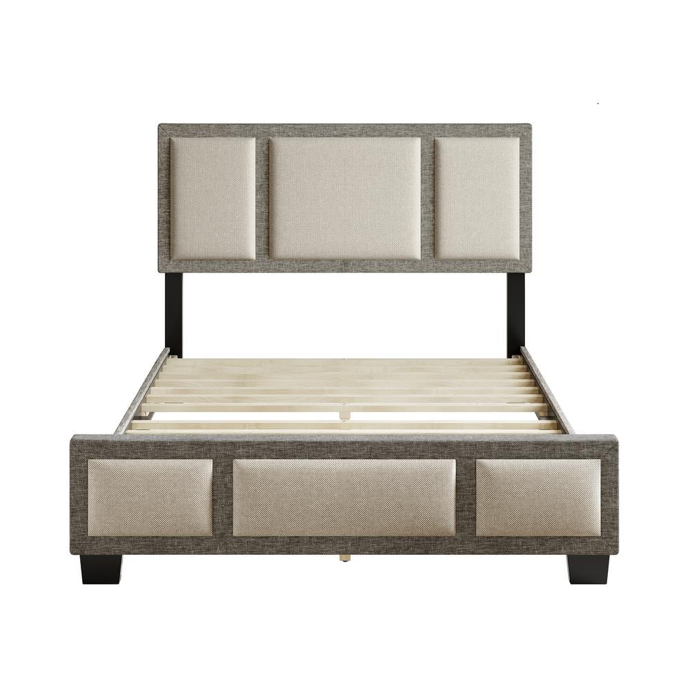 Triiptych Tan Linen Upholstered Platform Full Bed Frame with Headboard