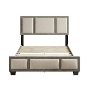 Triiptych Tan Linen Upholstered Platform Full Bed Frame with Headboard