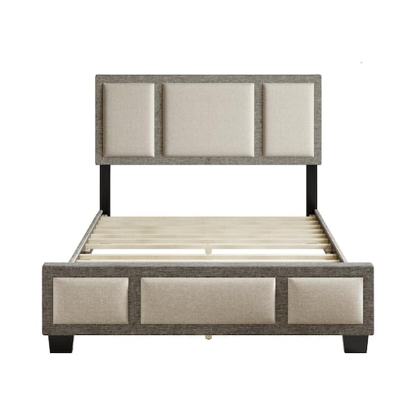 Boyd Sleep Triiptych Tan Linen Upholstered Platform Full Bed Frame with Headboard