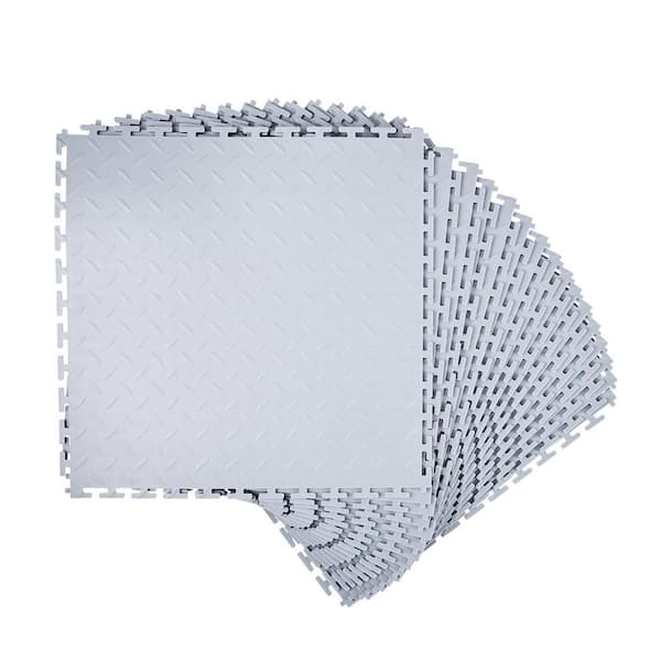Garage Floor Tiles Interlocking 16 Pack 20.2 x 20.2 x 0.2 in. Diamond Plate PVC Mats Slip-Resistant Flooring 2025 Update