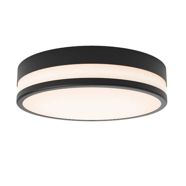 Luna 11.64 in. 1-Light Black Exterior Weather Resistant Modern Integrated LED Flush Mount Ceiling-Light