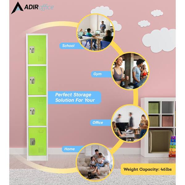 AdirOffice - 629-Series 72 in. H 4-Tier Steel Key Lock 4-Shelf Storage Locker Free Standing Cabinets in Green (4-Pack)
