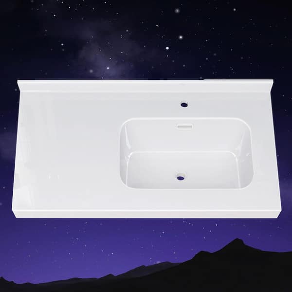 Foia 42 in.W x 22 in.D Solid Surface Rectangular Single Sink Vanity Top with Backsplash Right Basin Countertop in White