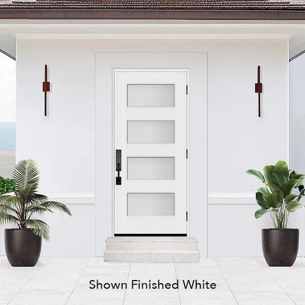 Palisade 36 in. x 80 in. 4L MicroGranite Impact Glass LHOS Unfinished Fiberglass Prehung Front Door with 4-9/16 Jamb