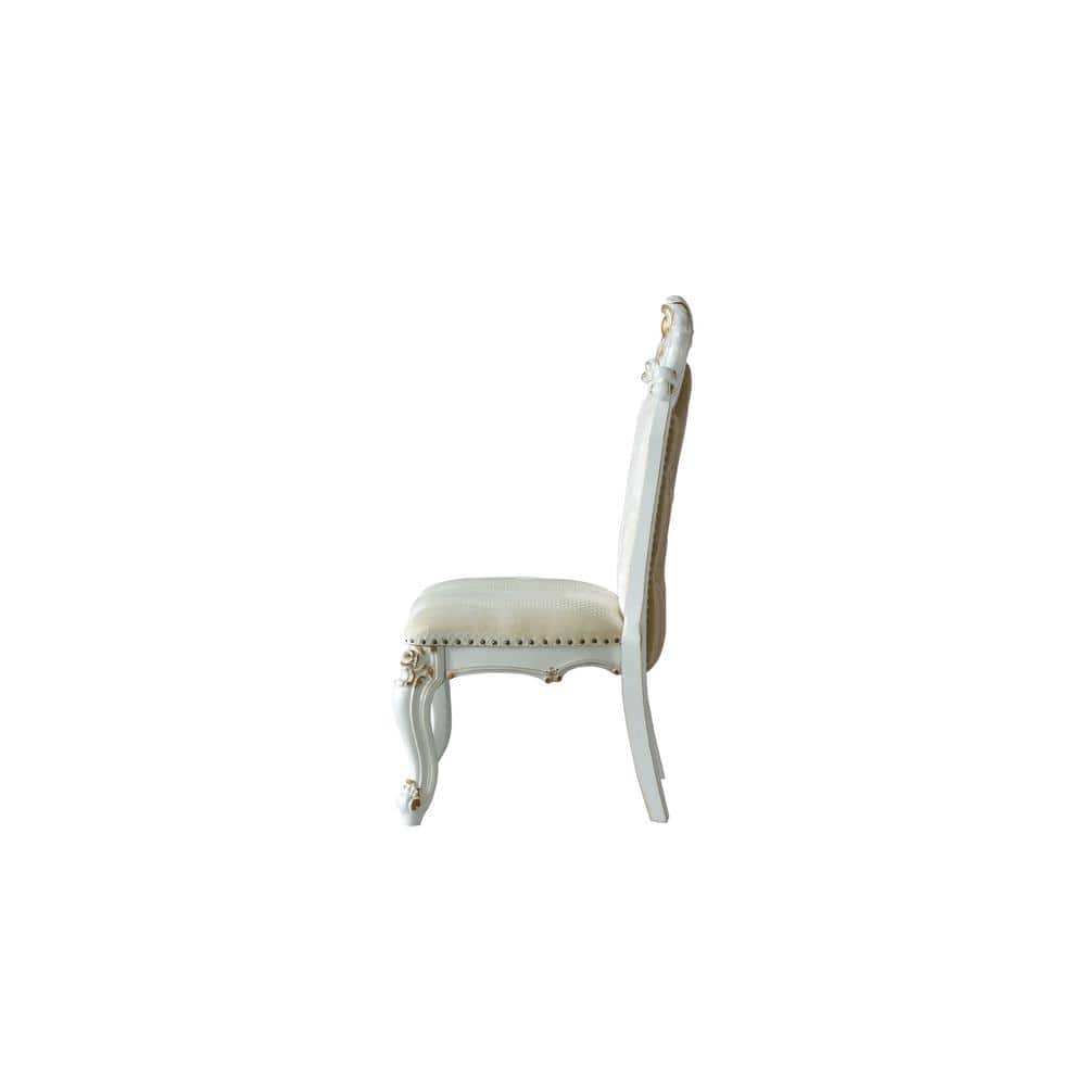 Elegant Beige Faux Leather Upholstered Side Chair with Queen Anne Legs