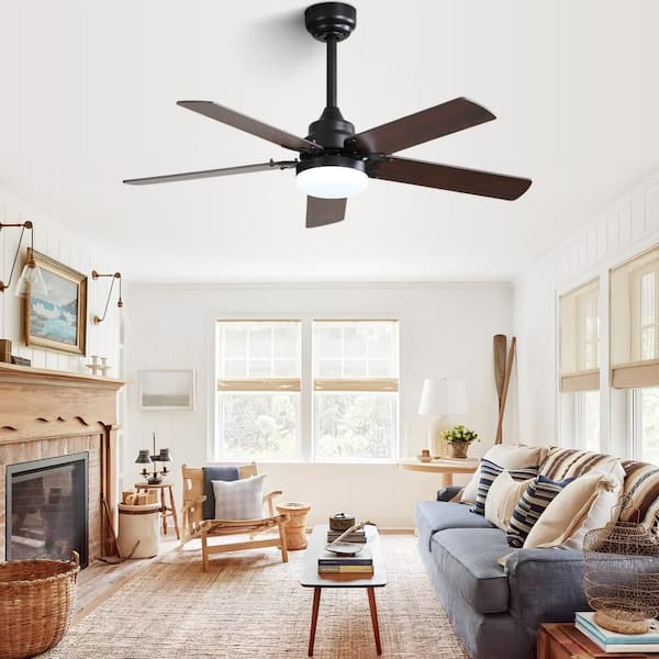 42 in. Black Ceiling Fans with Lights and Remote, with 5 Blades, Modern Design for Bedroom, Living room Covered Outdoor