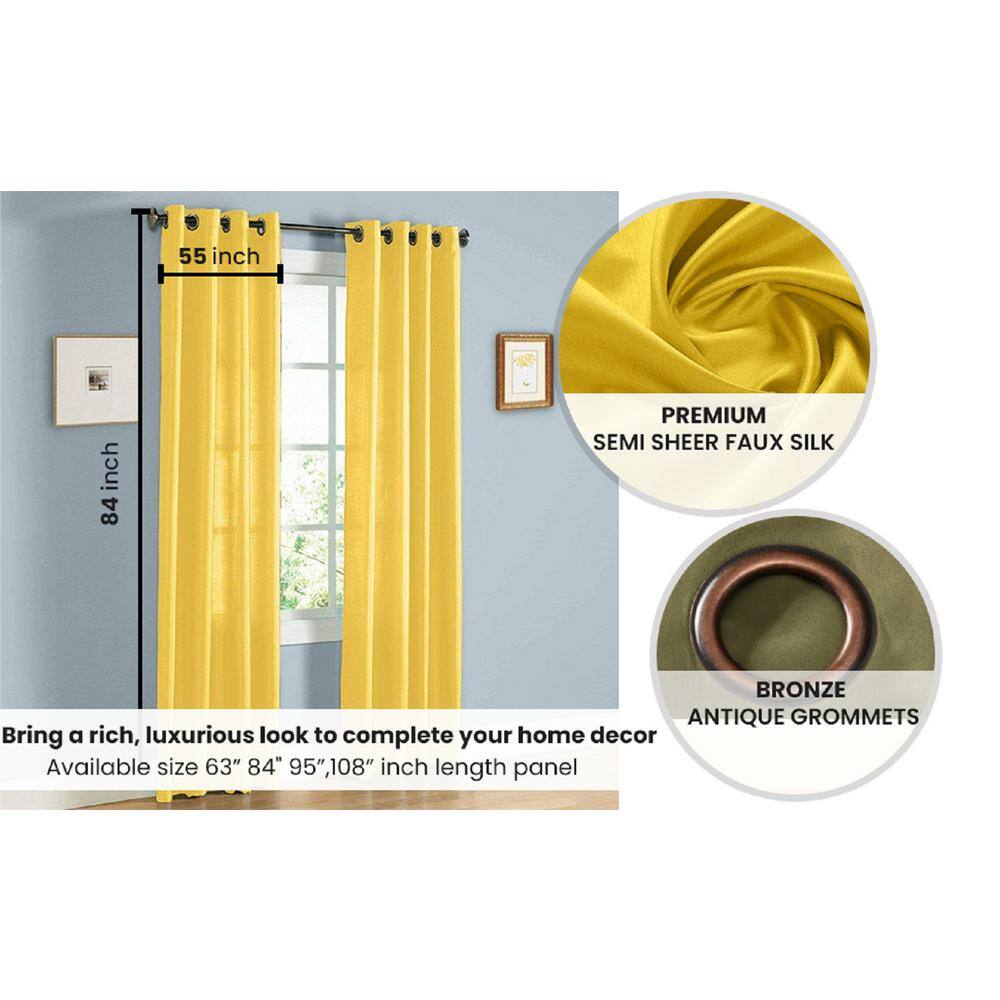 Beige Faux Silk Sheer Grommet Window Curtain Panels