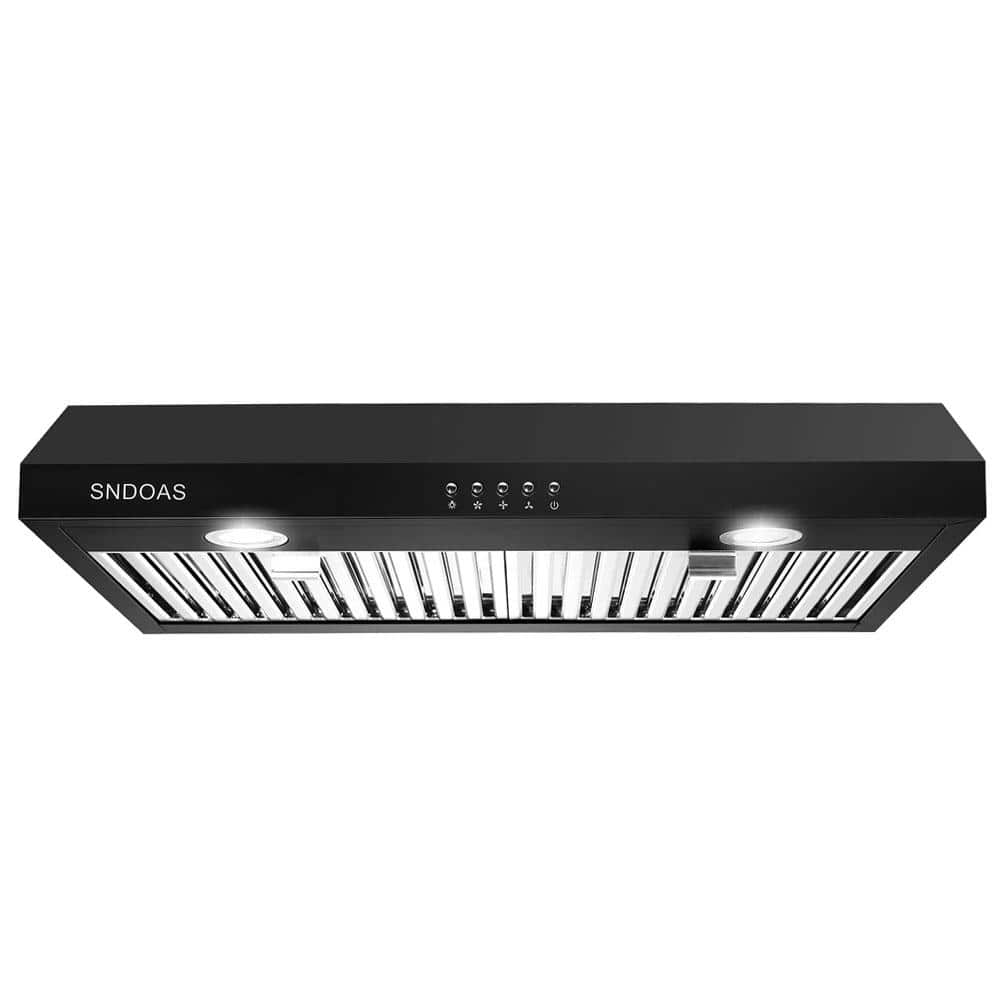 30 in. Kitchen Under Cabinet Range Hood with 3-Speed, 600CFM Vent and LED Shell Only in Black