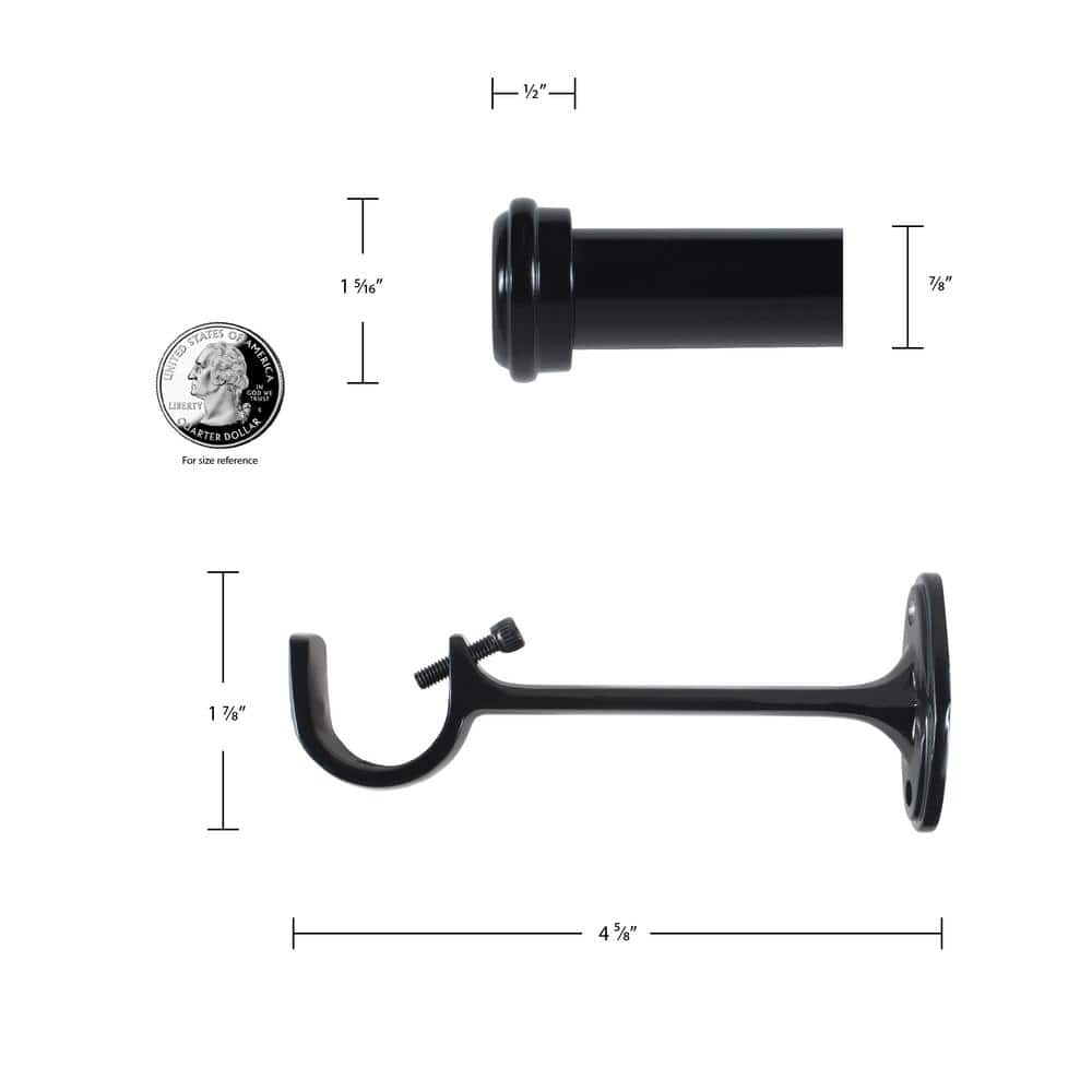 Espresso Adjustable Single Curtain Rod with Finial, 18-36 Inch