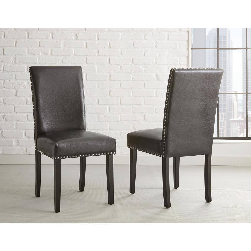 Sleek Black Faux Leather Parsons Side Chair with Nailhead Trim, Set of 2
