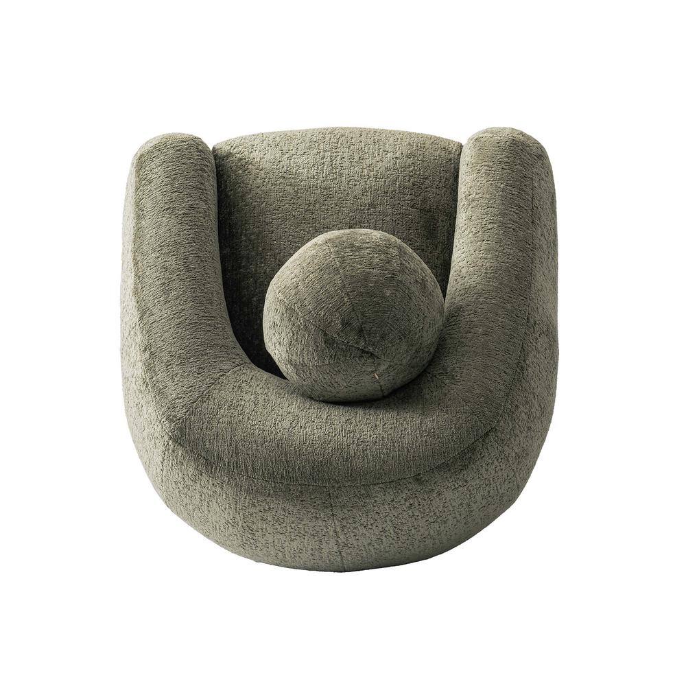 Olive Green Chenille Upholstered Accent Chair with Wood Base
