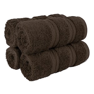 American Soft Linen Washcloth Set 100% Turkish Cotton 4-Piece Face Hand Towels for Bathroom and Kitchen - Brown