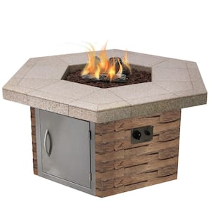 Stone Veneer and Tile Hexagon Gas Fire Pit