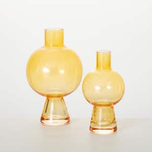 5.75 in. and 6.75 in. Yellow Hurricane Vase Set of 2, Glass