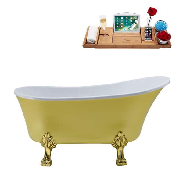Streamline 63 in. Acrylic Clawfoot Non-Whirlpool Bathtub in Matte Yellow With Brushed Gold Clawfeet,Matte Oil Rubbed Bronze Drain