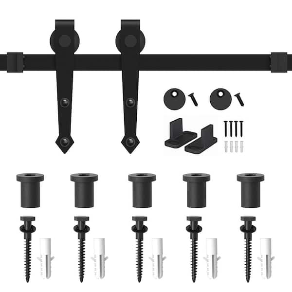 WINSOON 6.6 ft. Black Heavy-Duty Steel Rolling Barn Door Hardware Kit for Single Wood Door with Non-Routed Floor Guide