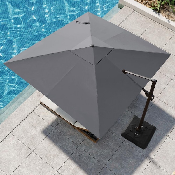 Pellebant 11 ft. x 11 ft. Square Aluminum Cantilever Adjustable Tilt 360° Rotation Patio Umbrella in Dark Gray with Base