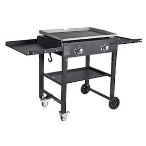 2 Burner Flat Top Portable Propane Grill 28 in. with Foldable Legs in Black