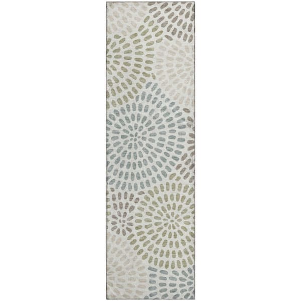 Mayfield Premium Machine Washable Abstract AMF2492 Ivory 2 ft. x 7 ft. Runner Rug